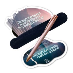 Pen en sticker met songtekst van singer-songwriter Anne van Damme